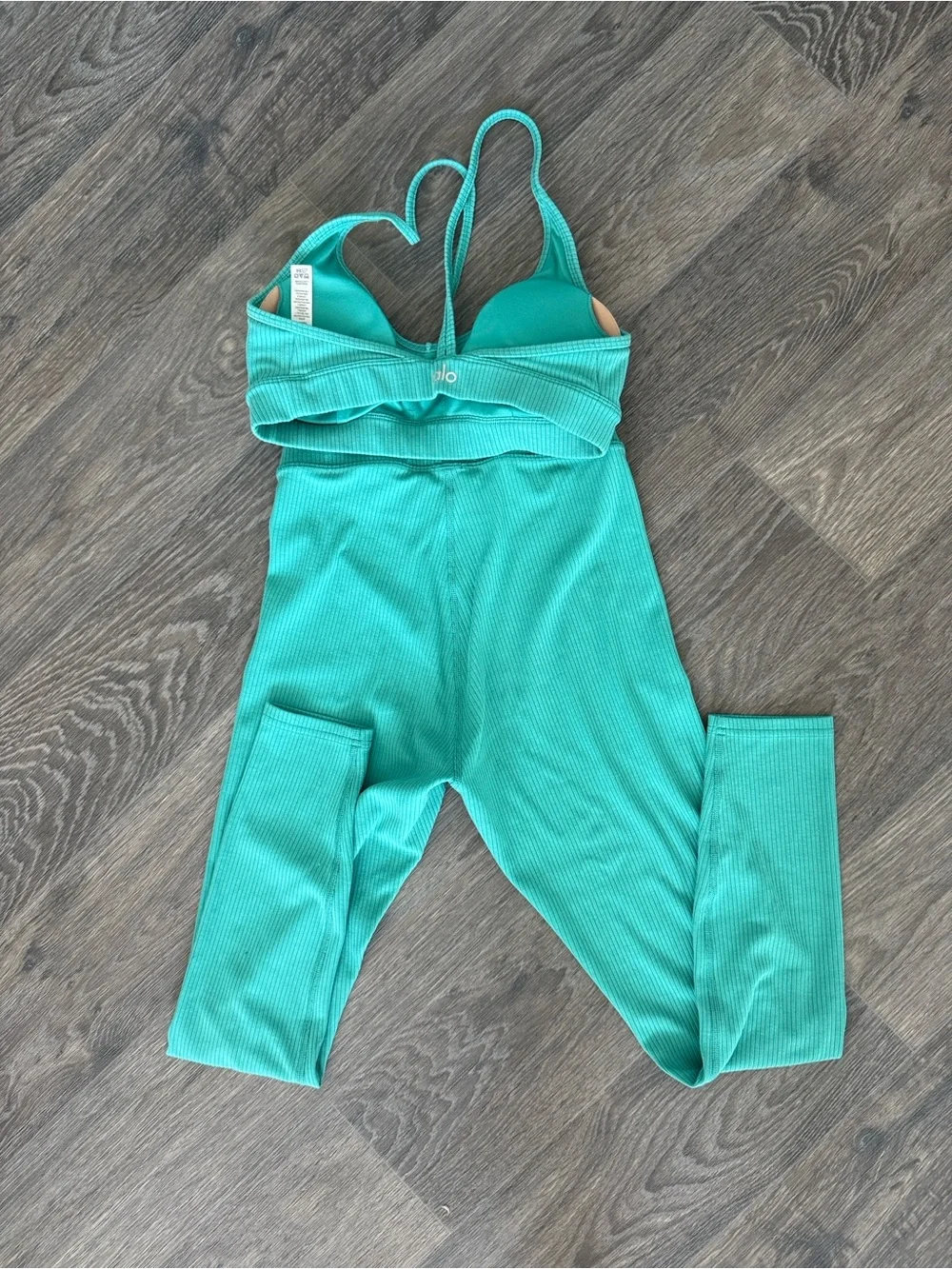 ALO Yoga Ribbed Bralette and Leggings Set - Teal Green